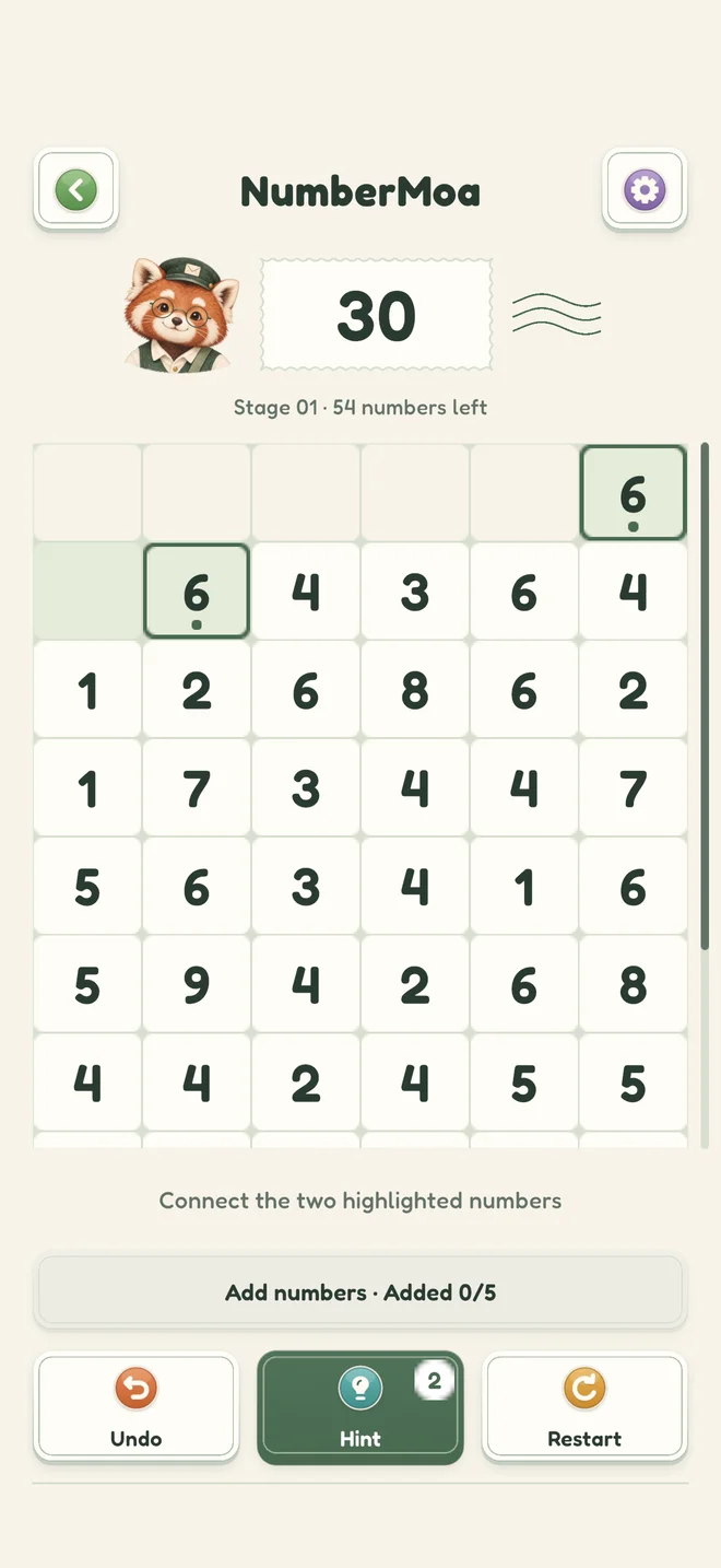 Actual iOS NumberMoa hint showing a connecting path
