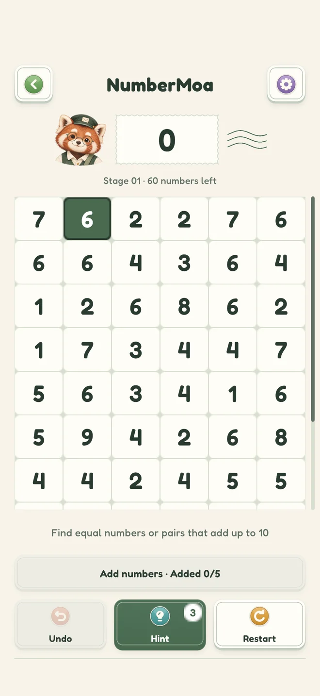 Actual iOS NumberMoa number puzzle in light mode